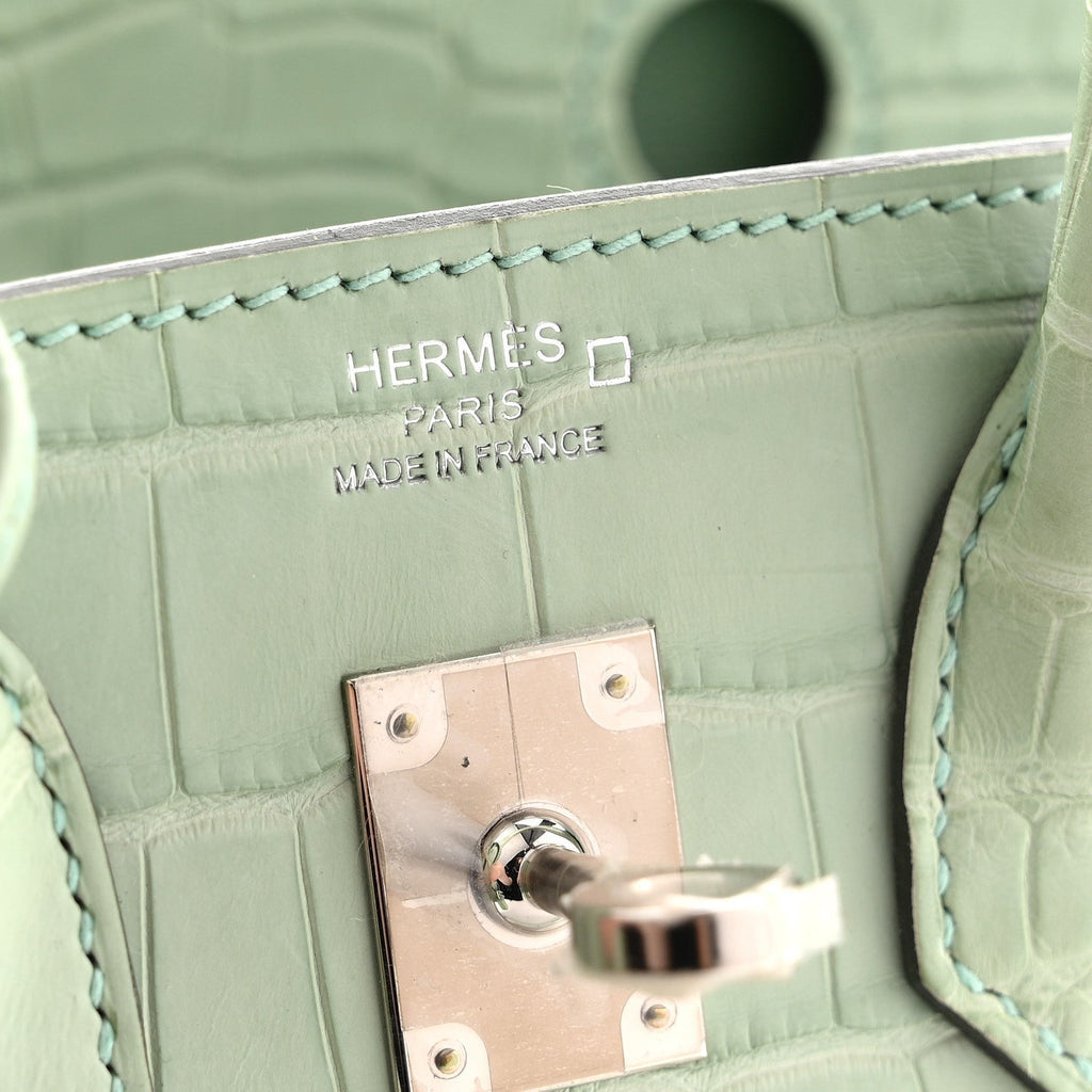 Matte Alligator Birkin Sellier 25 Vert D'eau product image 6, provided for visual reference and product detail review