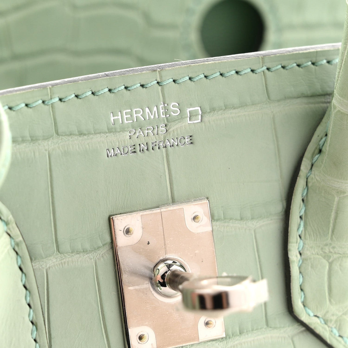 Matte Alligator Birkin Sellier 25 Vert D'eau product image 6, provided for visual reference and product detail review