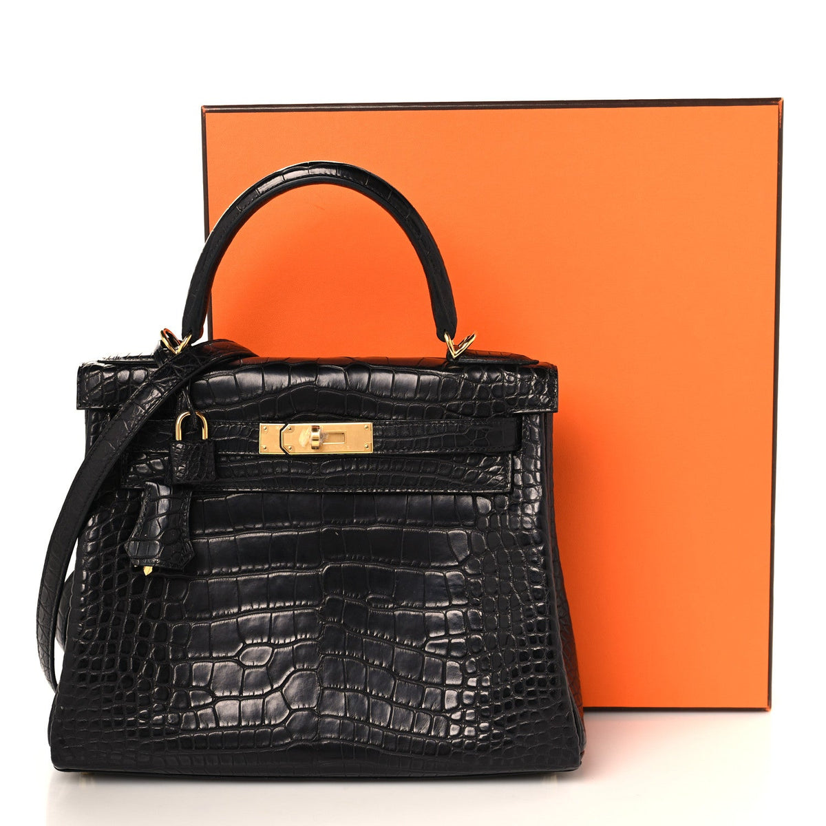 Matte Alligator Kelly Retourne 28 Black product image 10, provided for visual reference and product detail review