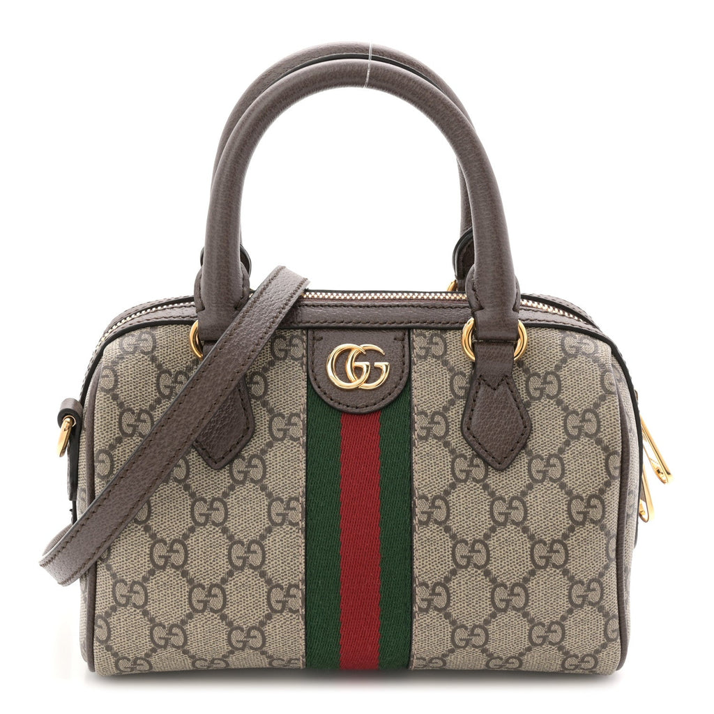 GG Supreme Monogram Textured Dollar Calfskin Web Mini Ophidia Top Handle Bag Beige Ebony New Acero product image 1, provided