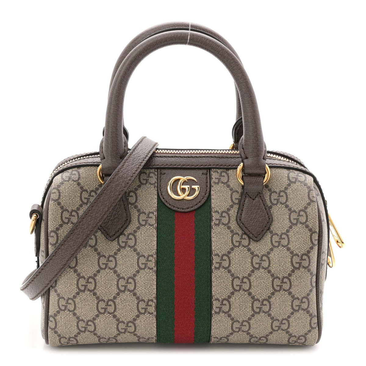 GG Supreme Monogram Textured Dollar Calfskin Web Mini Ophidia Top Handle Bag Beige Ebony New Acero product image 1, provided