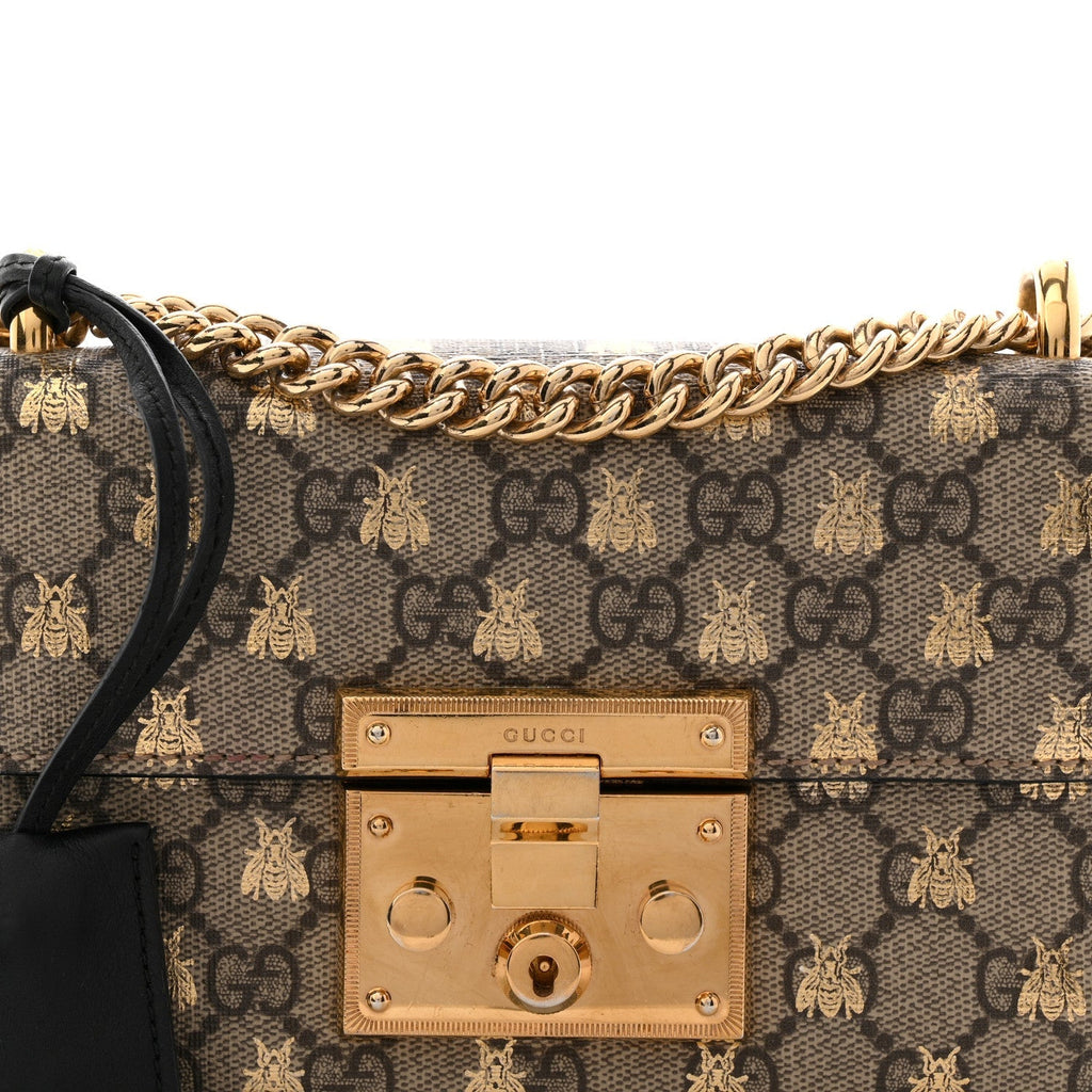 GG Supreme Monogram Bees Small Padlock Shoulder Bag Black product image 8, provided for visual reference and product detail