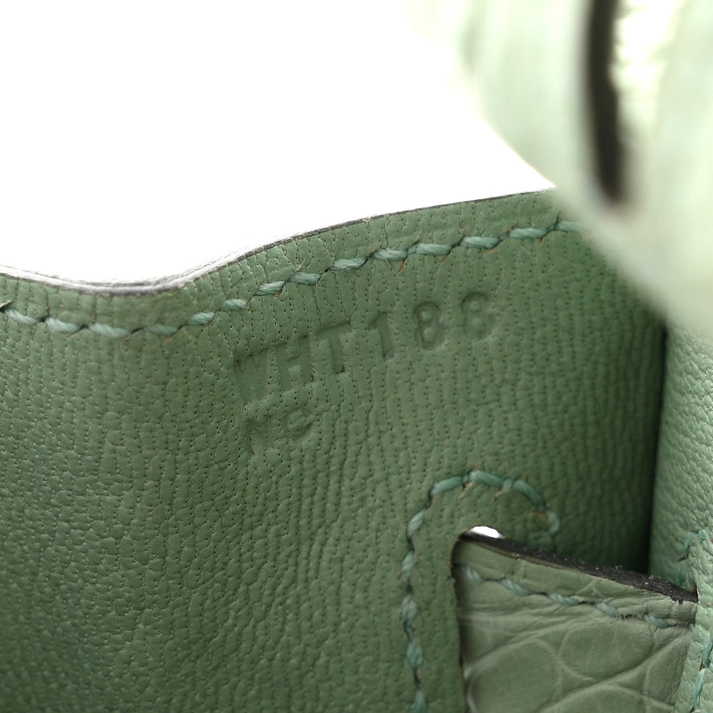 Matte Alligator Birkin Sellier 25 Vert D'eau product image 7, provided for visual reference and product detail review