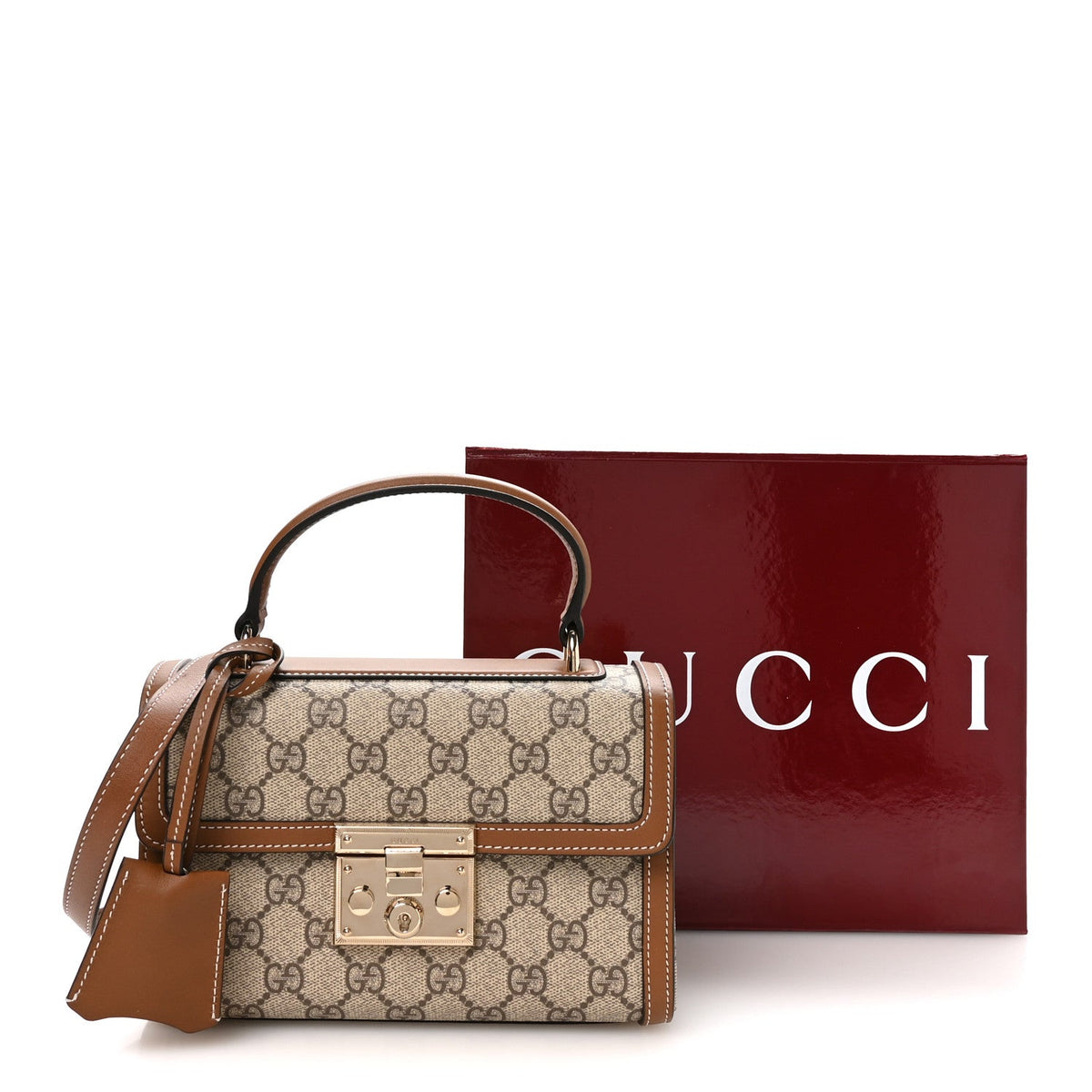 GG Supreme Monogram Small Padlock Top Handle Shoulder Bag Beige Ebony Dark Brown product image 11, provided for visual