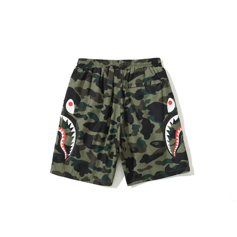 Bathing Ape Shorts Men Side Double Shark Head Windbreaker Cloth Shorts Elastic Waist Fifth Pants Middle Pants Casual Shorts