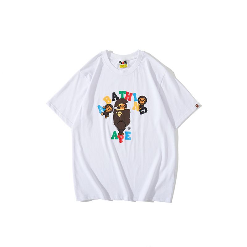 Bathing Ape T-Shirt Summer Colorful Letters Little Monkey T-shirt Half-Sleeved Casual Short Sleeve product image 1, provided