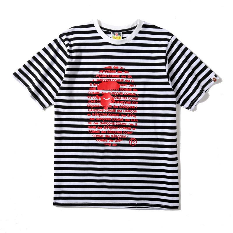 Bathing Ape T-Shirt Striped Ape Head Letter Print Short-Sleeve T-shirt product image 1, provided for visual reference and