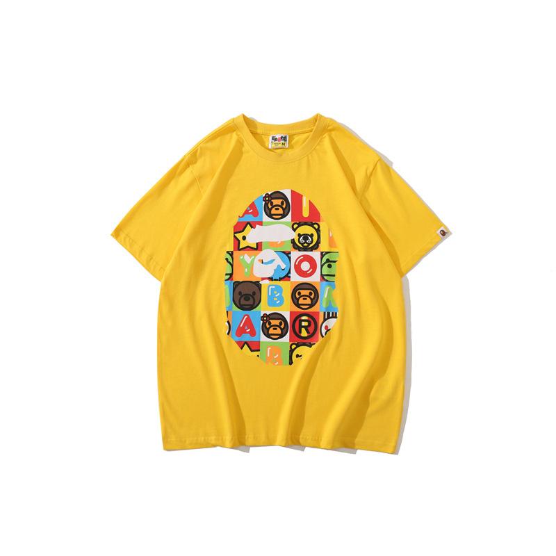 Bathing Ape T-Shirt Printed Round Neck Casual Short Sleeve Multi-Color Blocks Ape Head T-shirt product image 1, provided for