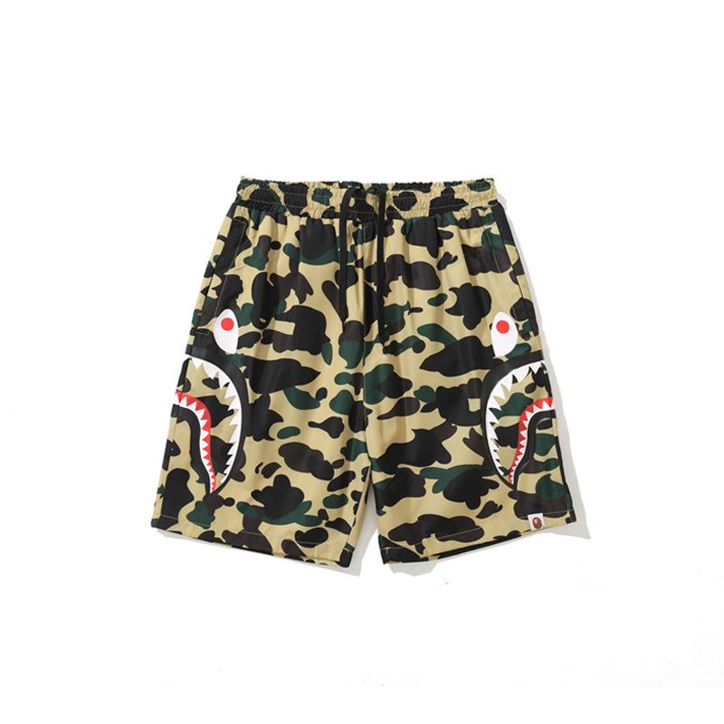 Bathing Ape Shorts Men Side Double Shark Head Windbreaker Cloth Shorts Elastic Waist Fifth Pants Middle Pants Casual Shorts