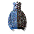 Bape Bearbrick Hoodie Blue And Black Camouflage Stitching Shark Zipper Hooded Ear Sweater product image 1, provided for