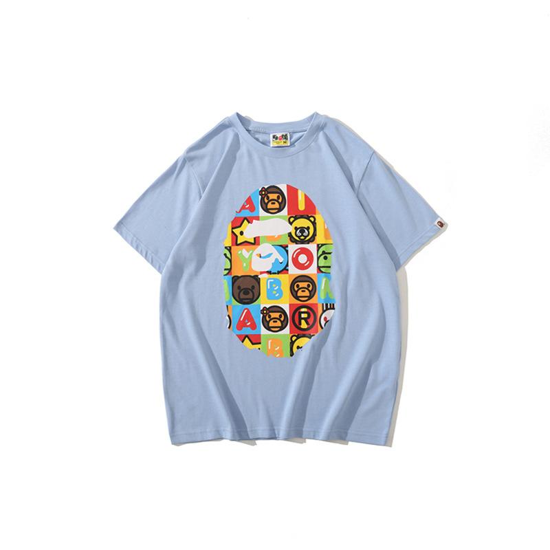 Bathing Ape T-Shirt Printed Round Neck Casual Short Sleeve Multi-Color Blocks Ape Head T-shirt product image 4, provided for