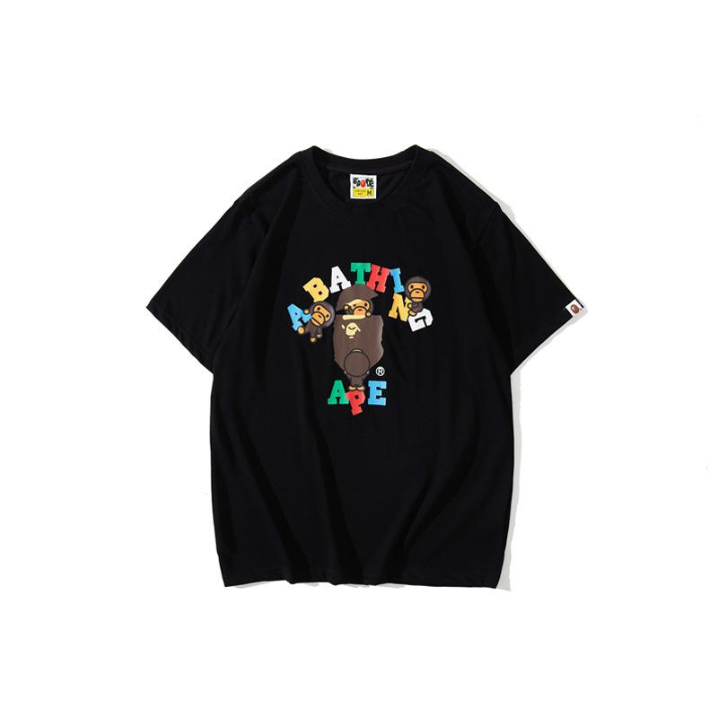 Bathing Ape T-Shirt Summer Colorful Letters Little Monkey T-shirt Half-Sleeved Casual Short Sleeve product image 3, provided