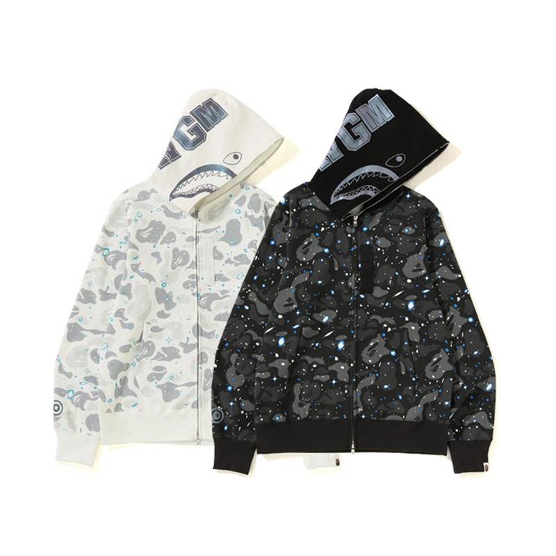Bathing Ape Jacket Autumn and Winter Shark Starry Sky Luminous Cardigan Hoodie Fleece Padded Coat product image 3, provided