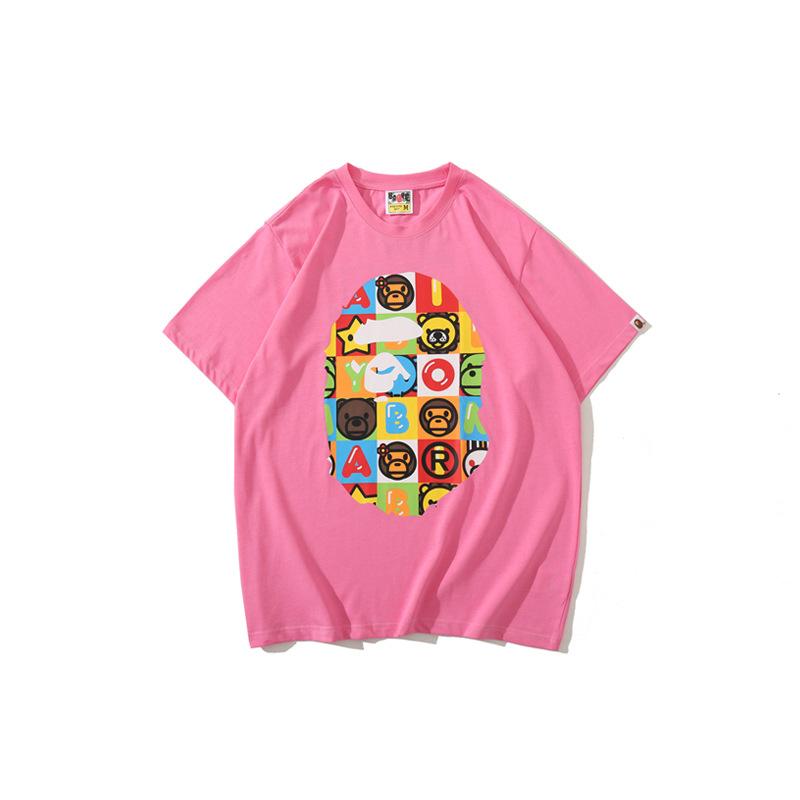 Bathing Ape T-Shirt Printed Round Neck Casual Short Sleeve Multi-Color Blocks Ape Head T-shirt product image 2, provided for