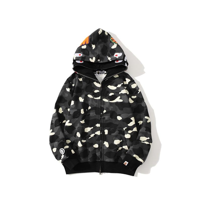 Bathing Ape Hoodie Shark Head Embroidery Luminous Spot Camouflage Double Hood Brushed Hoody Men and Women product image 1,