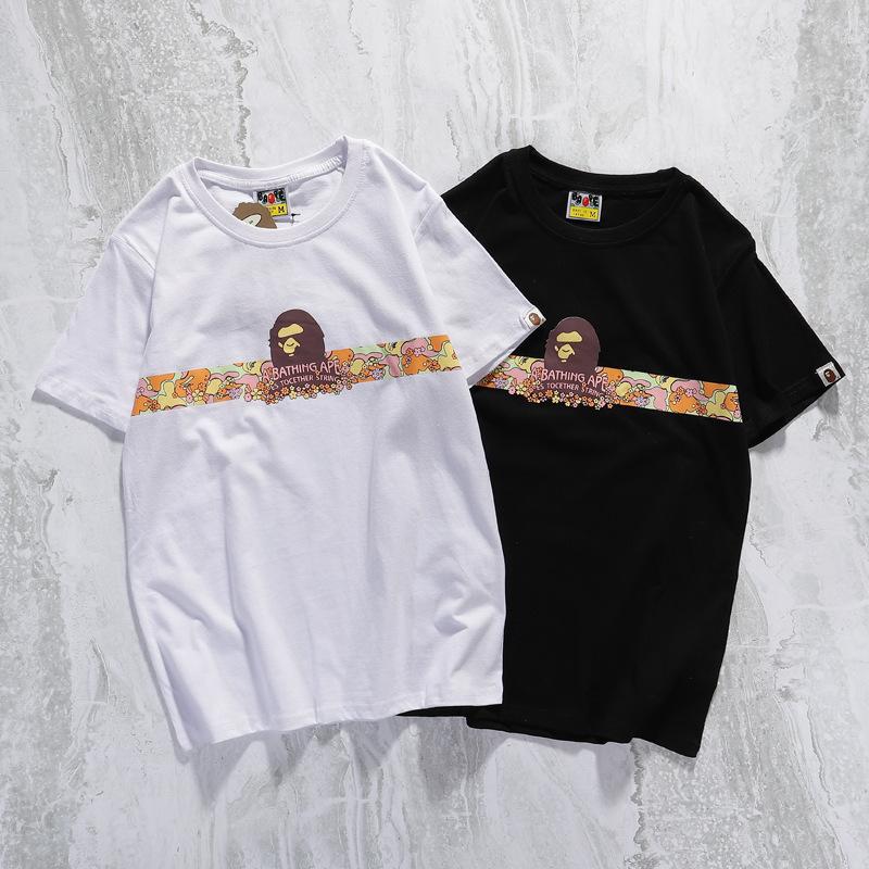 Bathing Ape T-Shirt Summer Casual Straight White Short Sleeve Cotton Round Neck T-shirt product image 4, provided for visual