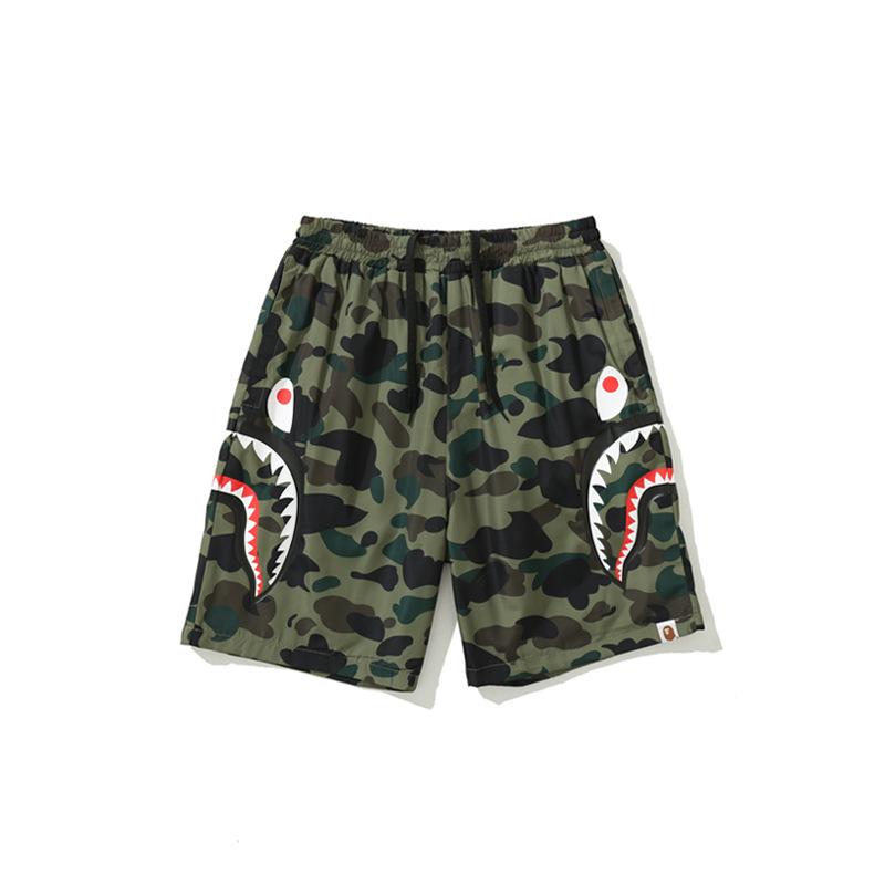 Bathing Ape Shorts Men Side Double Shark Head Windbreaker Cloth Shorts Elastic Waist Fifth Pants Middle Pants Casual Shorts