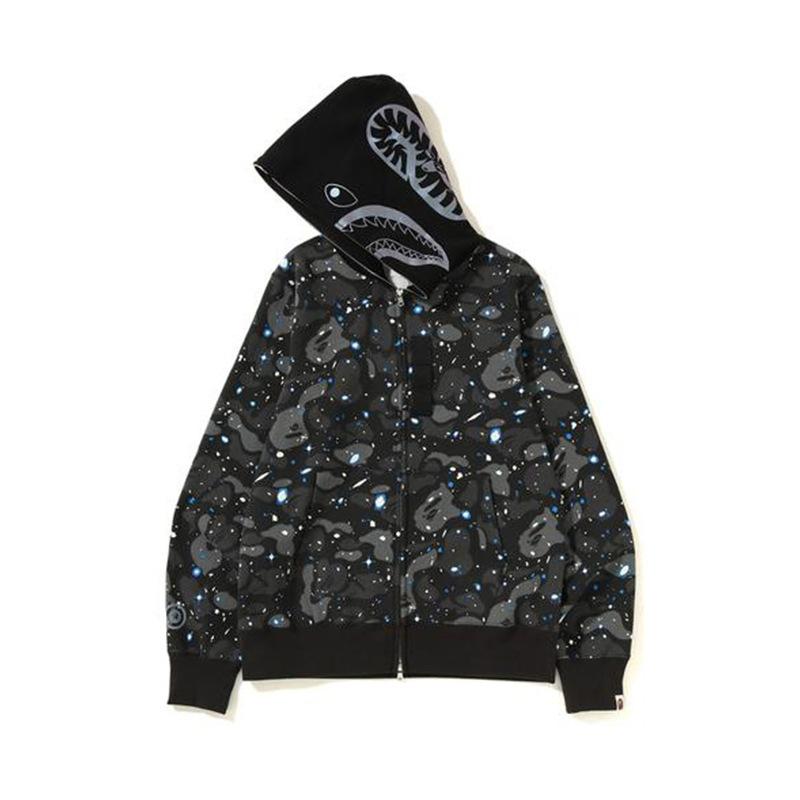 Bathing Ape Jacket Autumn and Winter Shark Starry Sky Luminous Cardigan Hoodie Fleece Padded Coat product image 1, provided