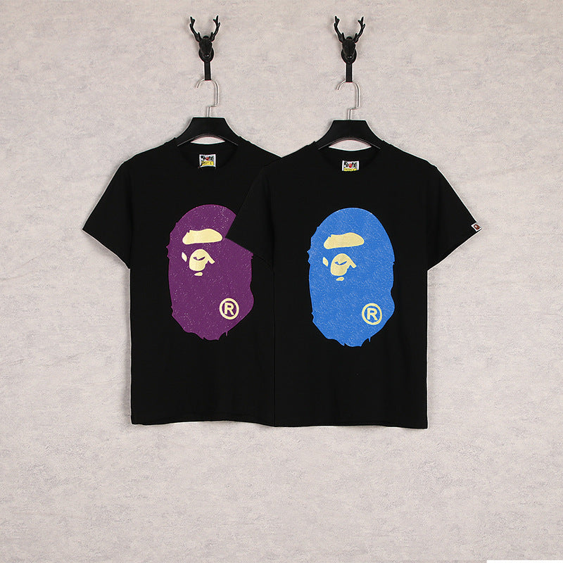 Bathing Ape T-Shirt Summer Cartoon Print Casual Large Size Loose Men and Women round Neck Short Sleeve T-shirt product image