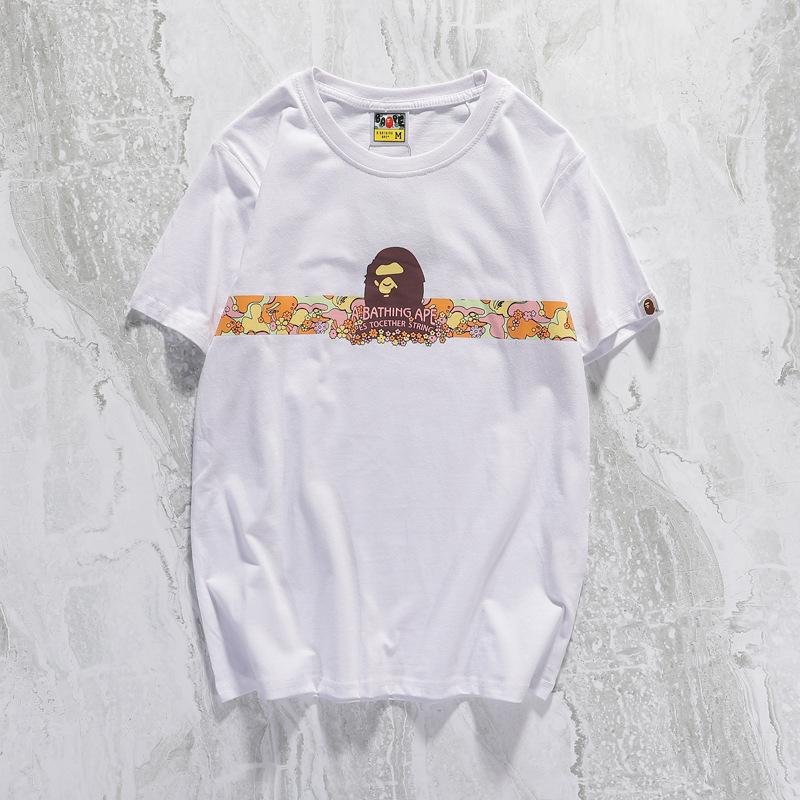 Bathing Ape T-Shirt Summer Casual Straight White Short Sleeve Cotton Round Neck T-shirt product image 1, provided for visual