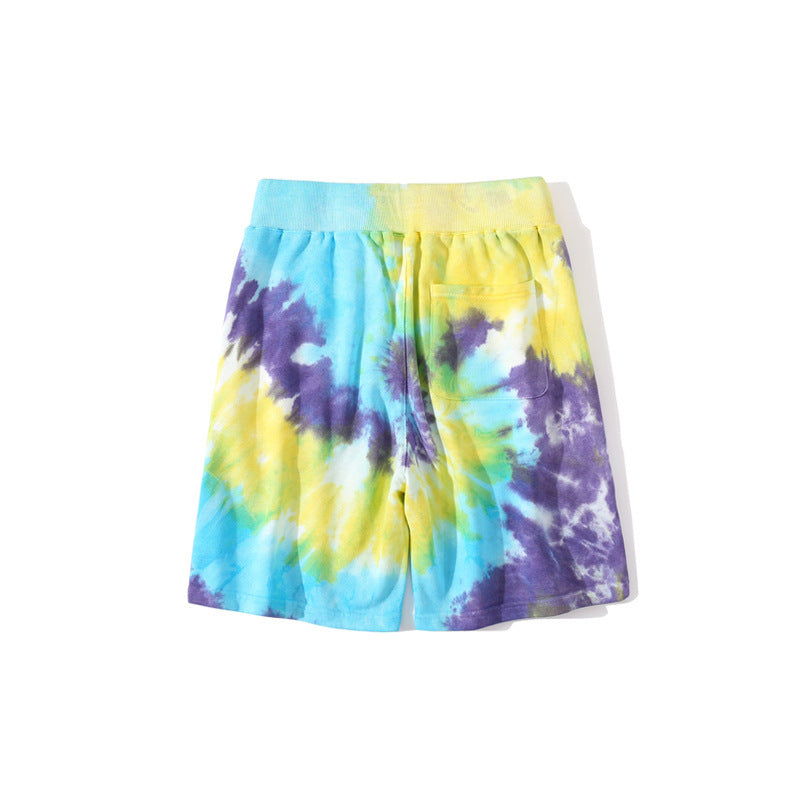 Bathing Ape Shorts Blue Yellow Purple Tie-Dye Shorts Casual Pants Beach Pants product image 2, provided for visual reference