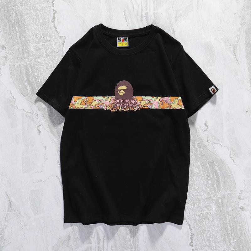 Bathing Ape T-Shirt Summer Casual Straight White Short Sleeve Cotton Round Neck T-shirt product image 5, provided for visual