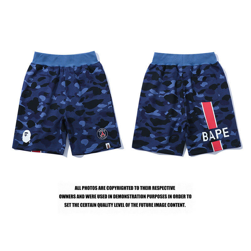 Bathing Ape Shorts Summer Large Size Loose Cropped Pants Camouflage Blue Fashion Shorts product image 3, provided for visual