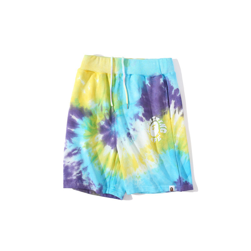 Bathing Ape Shorts Blue Yellow Purple Tie-Dye Shorts Casual Pants Beach Pants product image 3, provided for visual reference