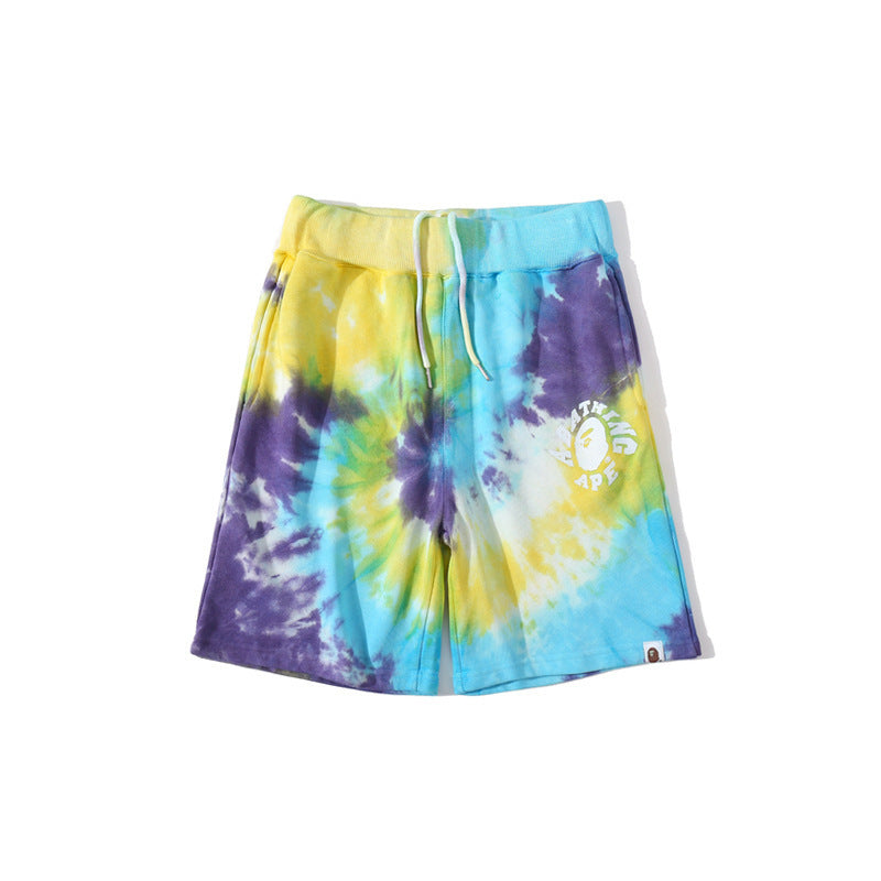 Bathing Ape Shorts Blue Yellow Purple Tie-Dye Shorts Casual Pants Beach Pants product image 1, provided for visual reference