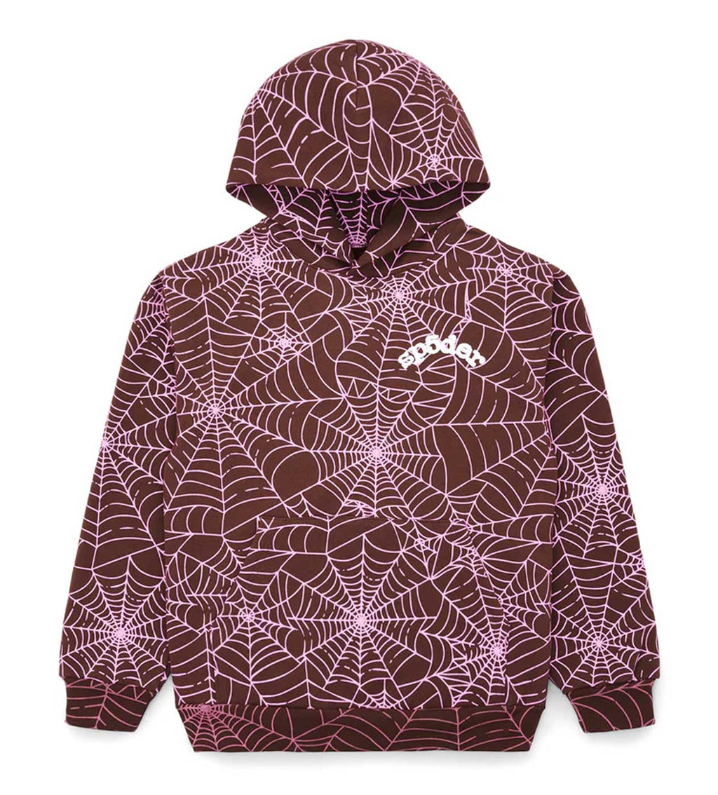 Sp5der AOP Hoodie Brown/Pink product image 1, provided for visual reference and product detail review