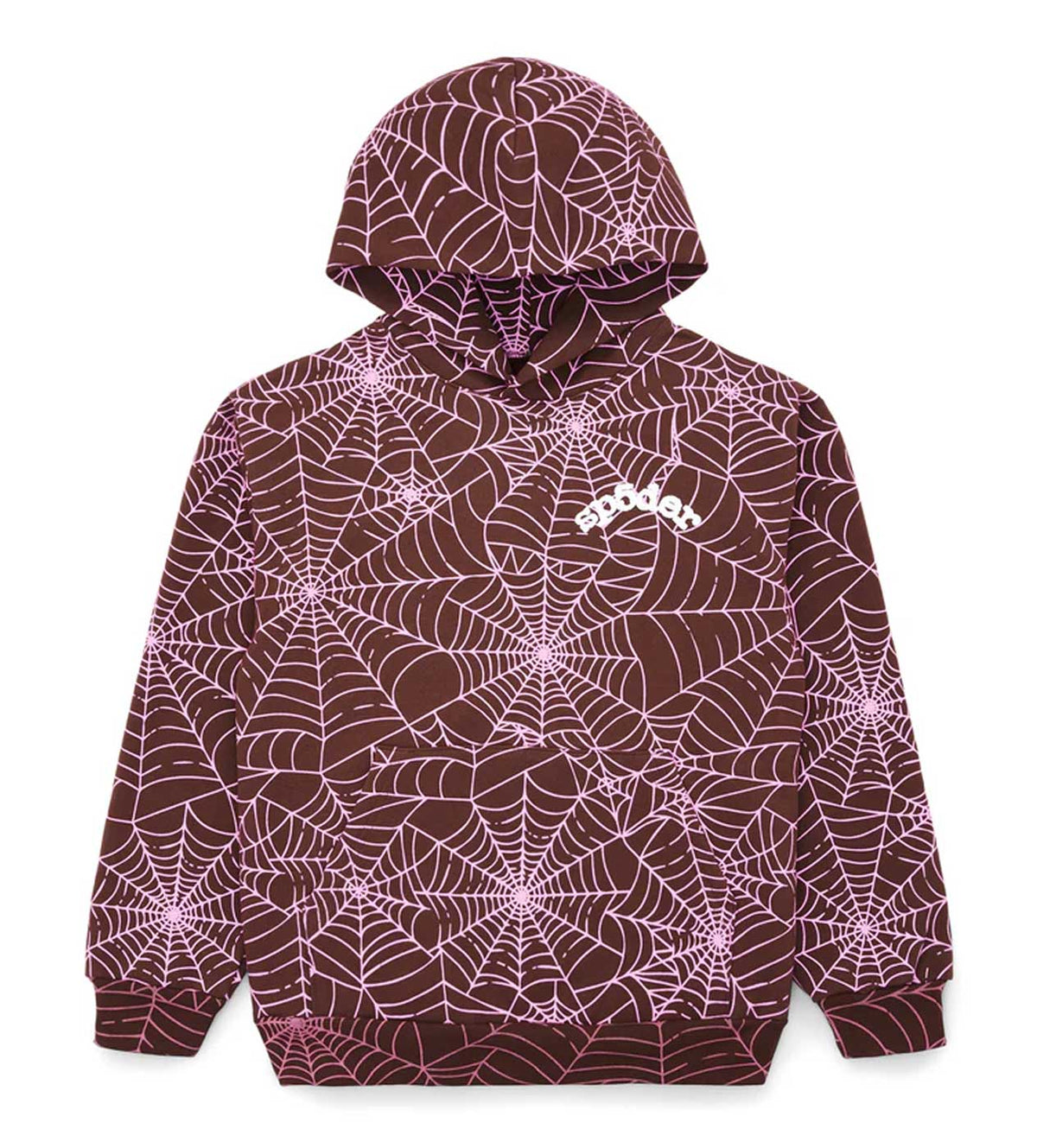 Sp5der AOP Hoodie Brown/Pink product image 1, provided for visual reference and product detail review