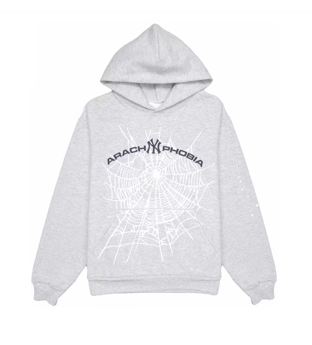 Sp5der Arach NY Phobia Hoodie Ash Grey product image 1, provided for visual reference and product detail review