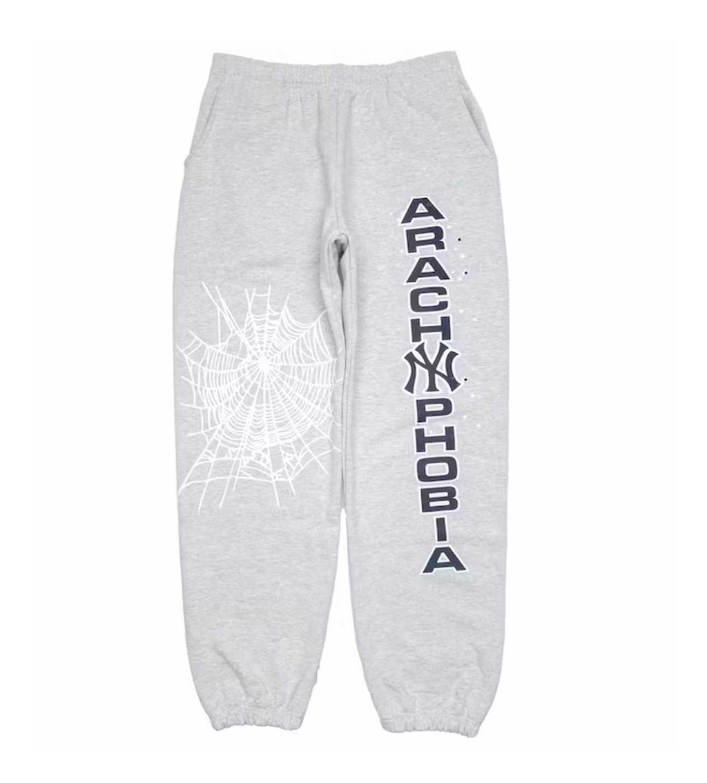 Sp5der Arach NY Phobia Sweatpants Ash Grey product image 1, provided for visual reference and product detail review