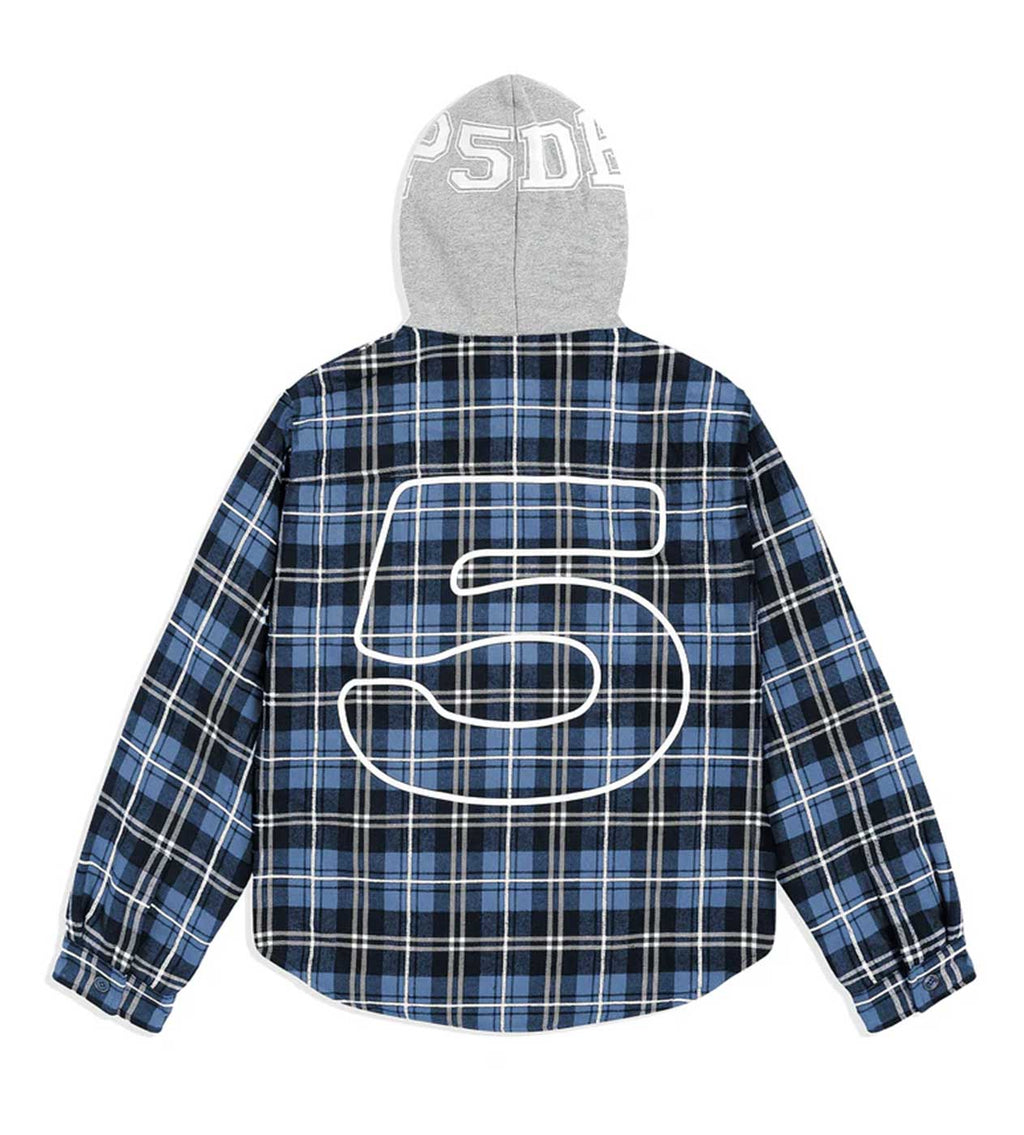Sp5der Hooded Flannel Zip Up Blue product image 2, provided for visual reference and product detail review
