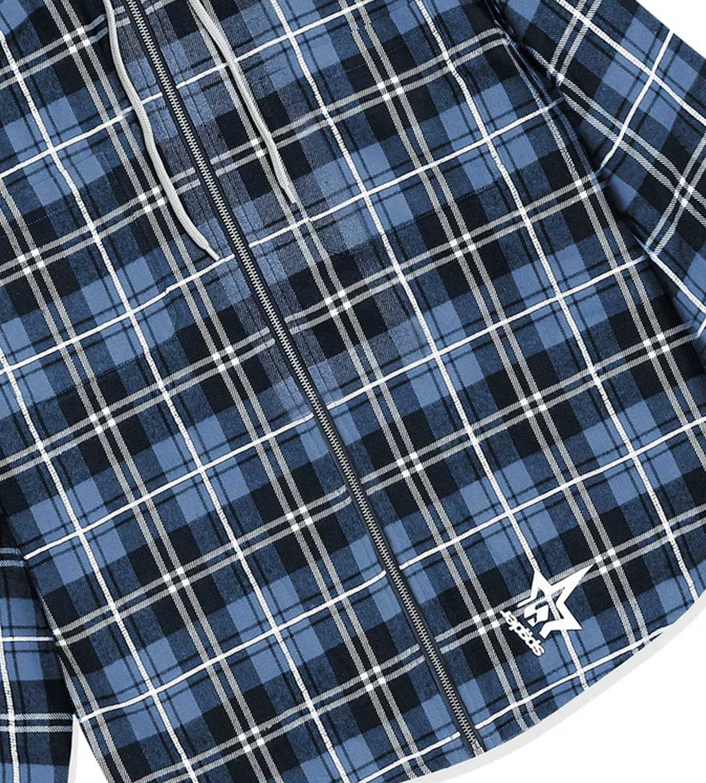 Sp5der Hooded Flannel Zip Up Blue product image 3, provided for visual reference and product detail review