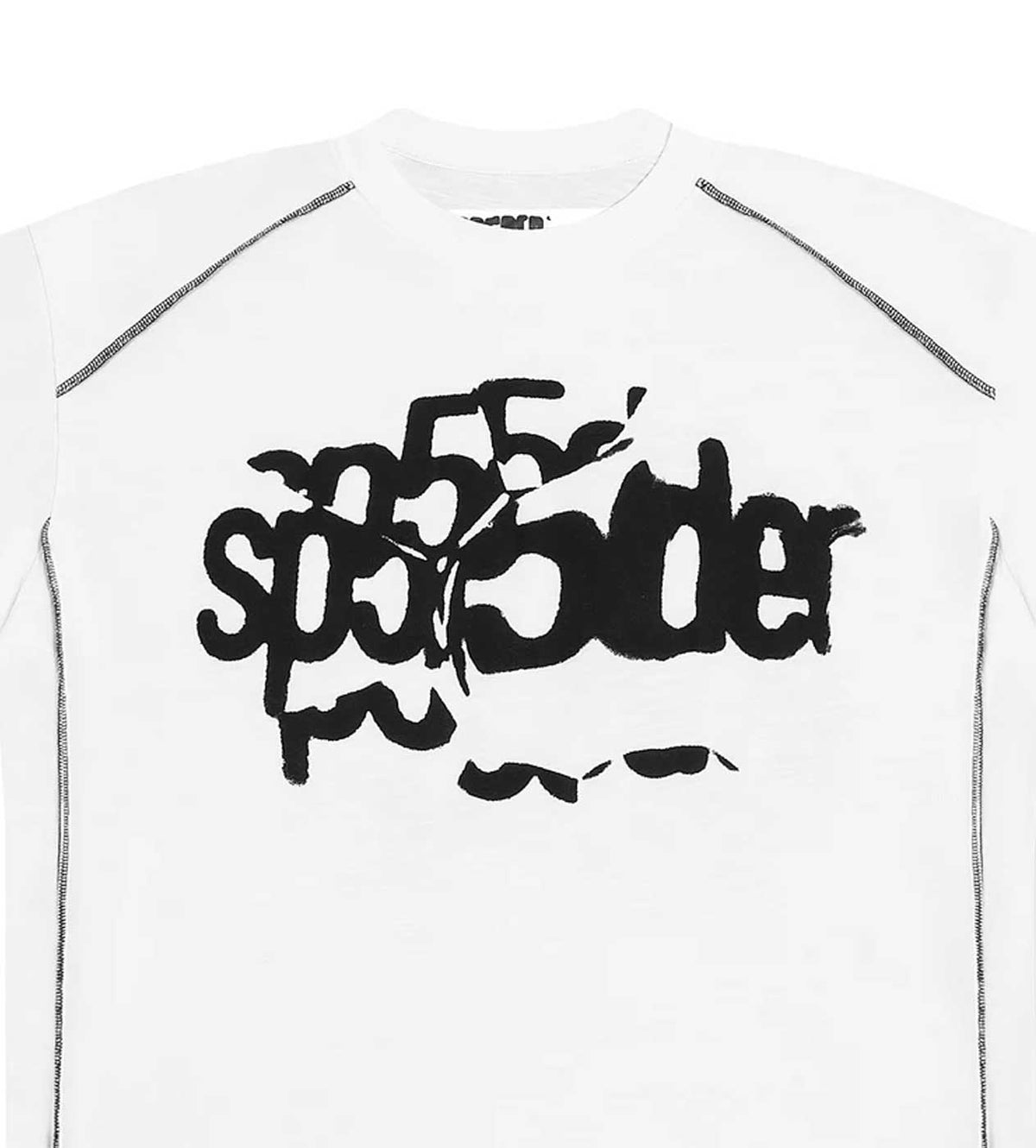 Sp5der Contrast Stitch Slub T-Shirt White product image 3, provided for visual reference and product detail review