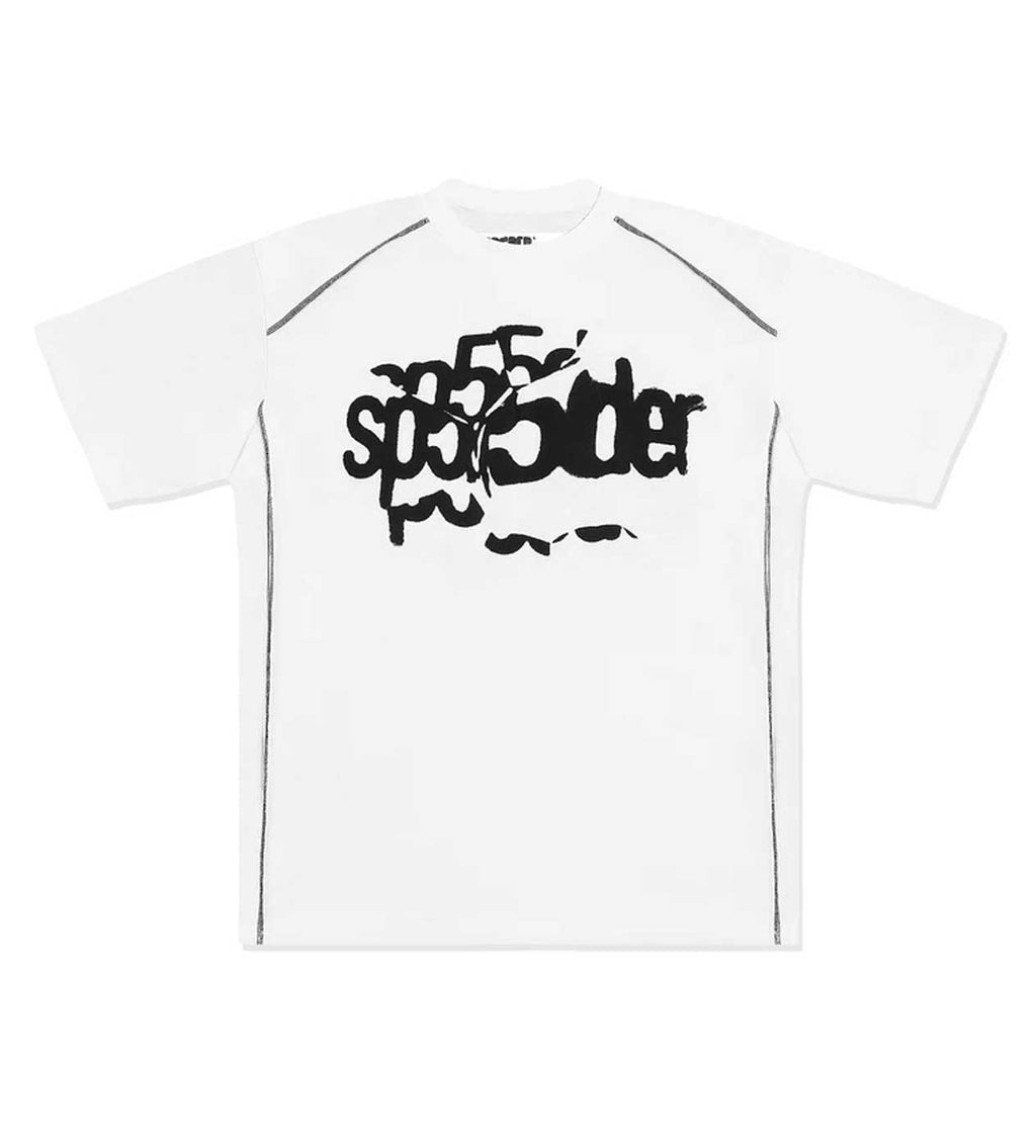 Sp5der Contrast Stitch Slub T-Shirt White product image 1, provided for visual reference and product detail review