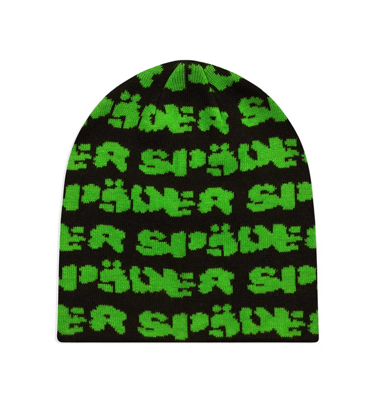 Sp5der Fuzzy Logo Skully Beanie Black/Green product image 1, provided for visual reference and product detail review