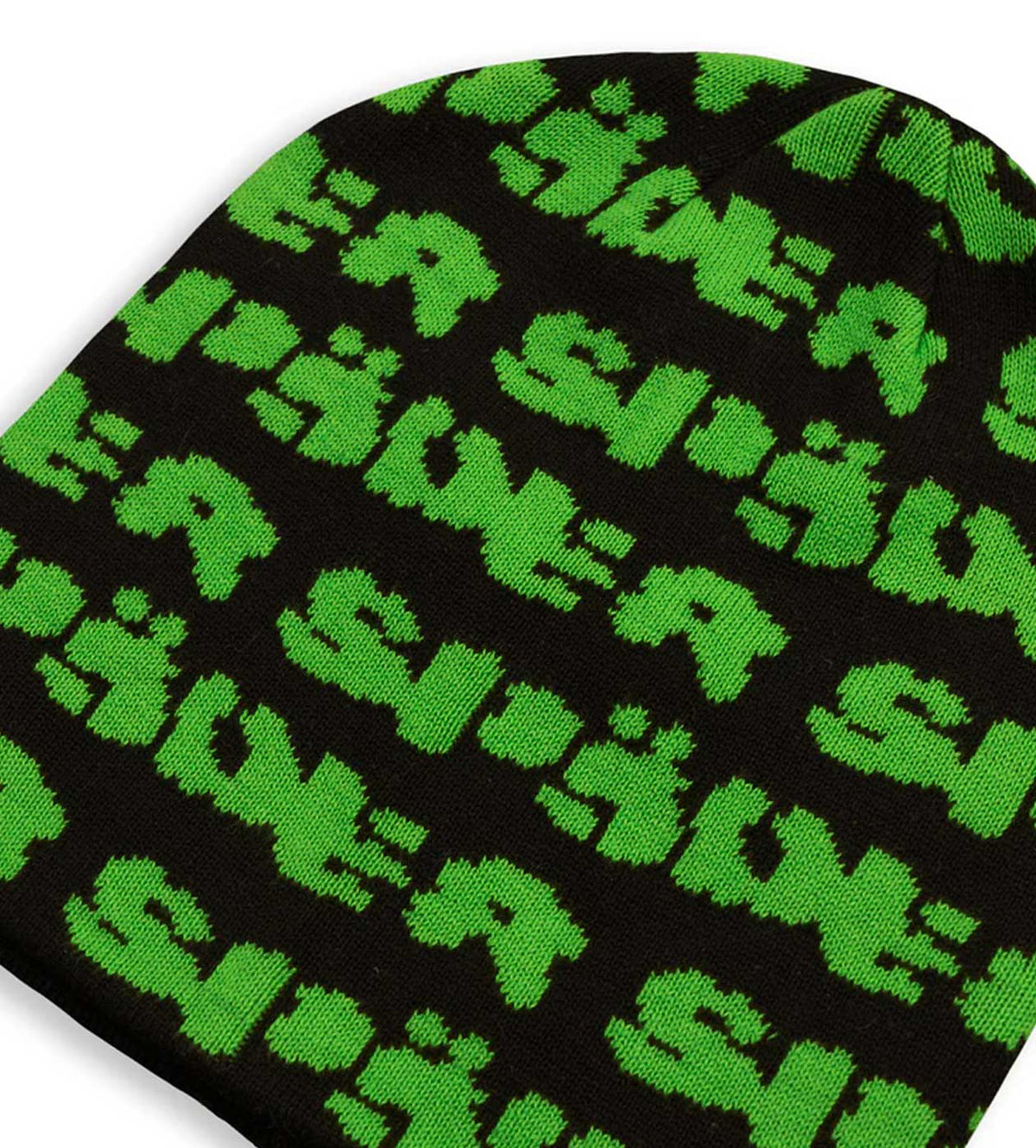 Sp5der Fuzzy Logo Skully Beanie Black/Green product image 2, provided for visual reference and product detail review