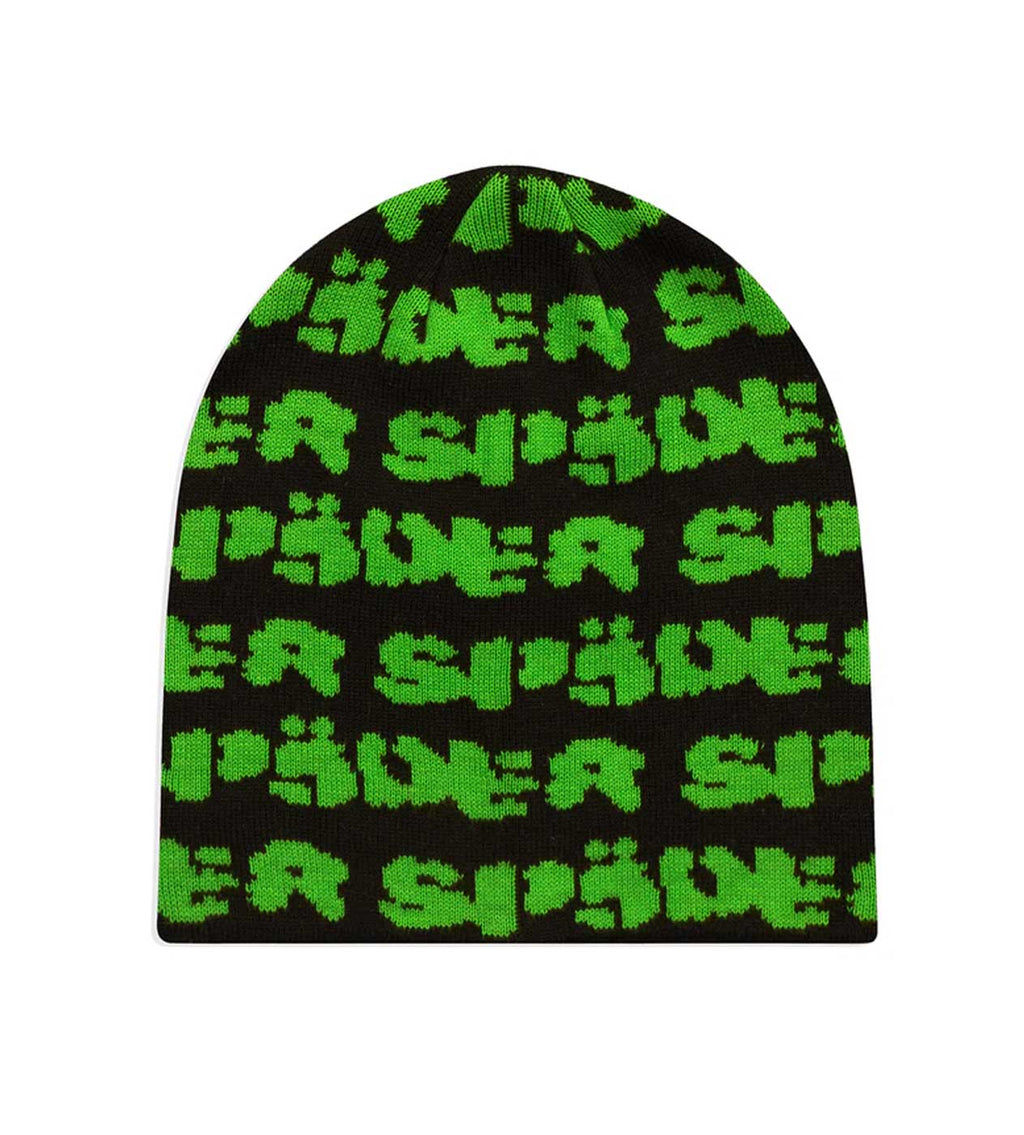 Sp5der Fuzzy Logo Skully Beanie Black/Green product image 3, provided for visual reference and product detail review