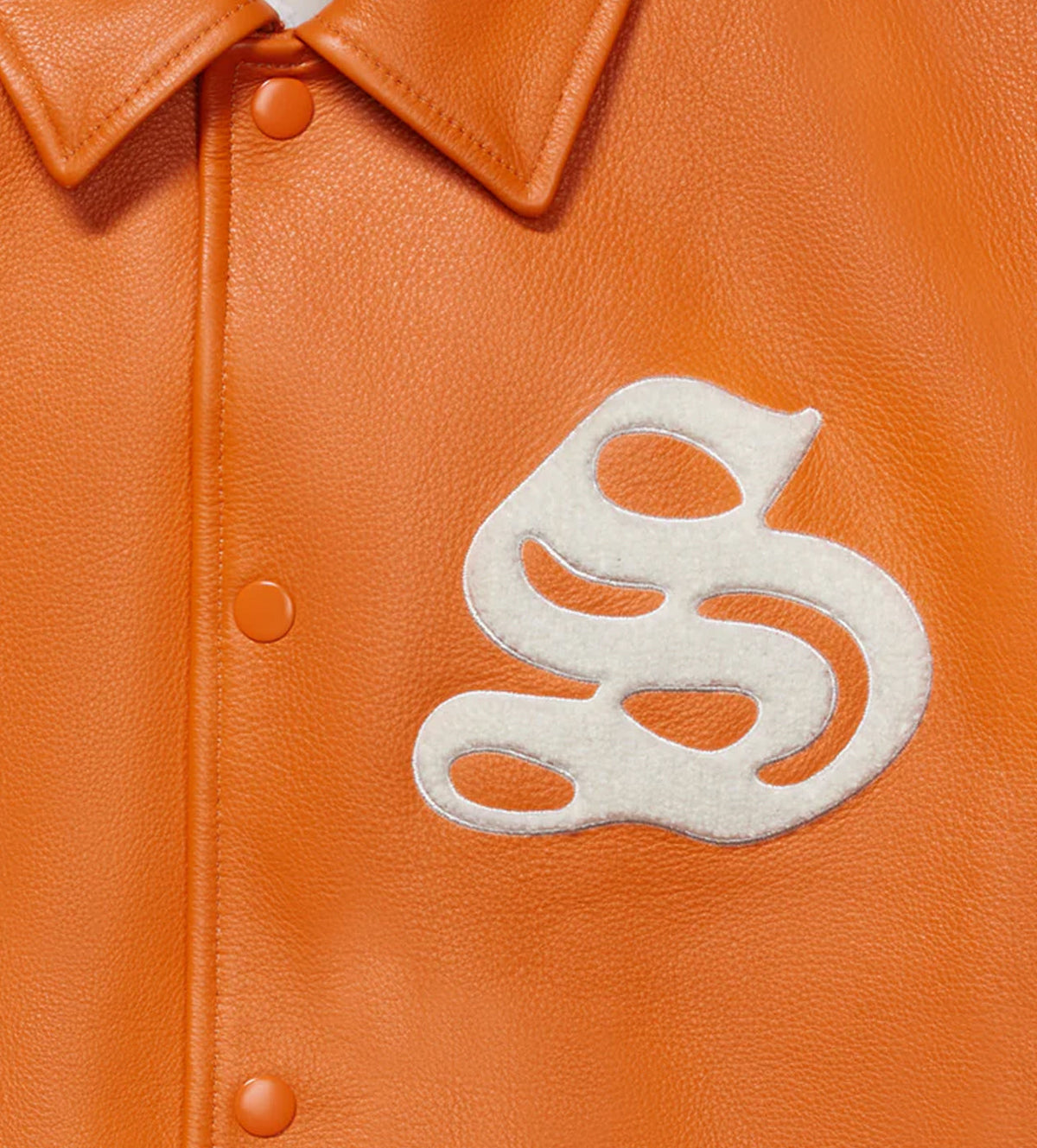 Sp5der Leather Varsity Jacket Orange product image 3, provided for visual reference and product detail review