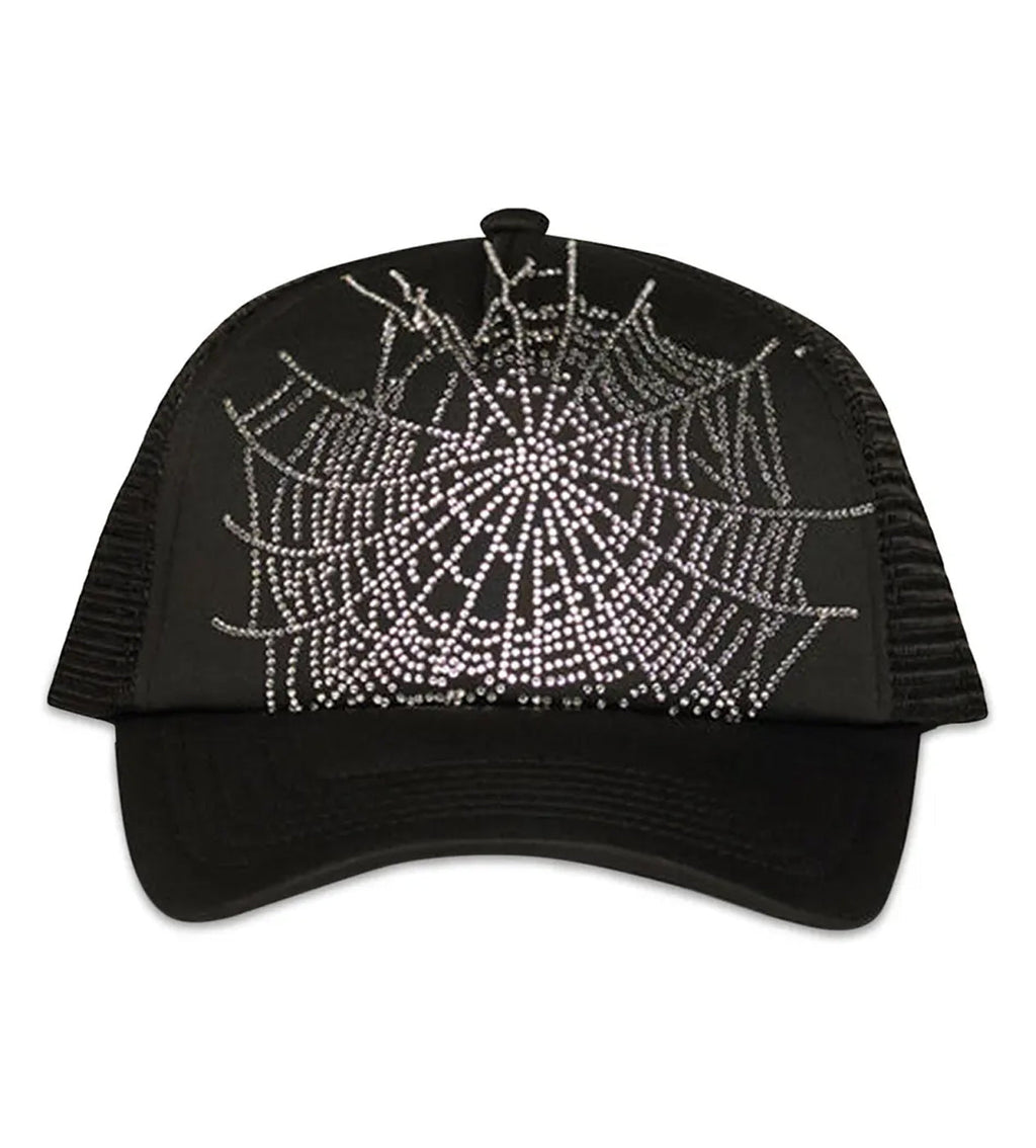 Sp5der Rhinestone Web Hat Black product image 1, provided for visual reference and product detail review