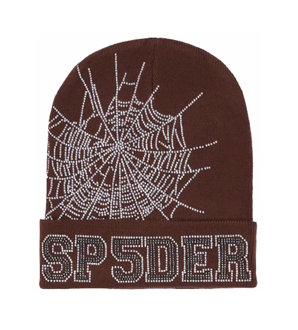 Sp5der Web Rhinestone Beanie Brown product image 1, provided for visual reference and product detail review