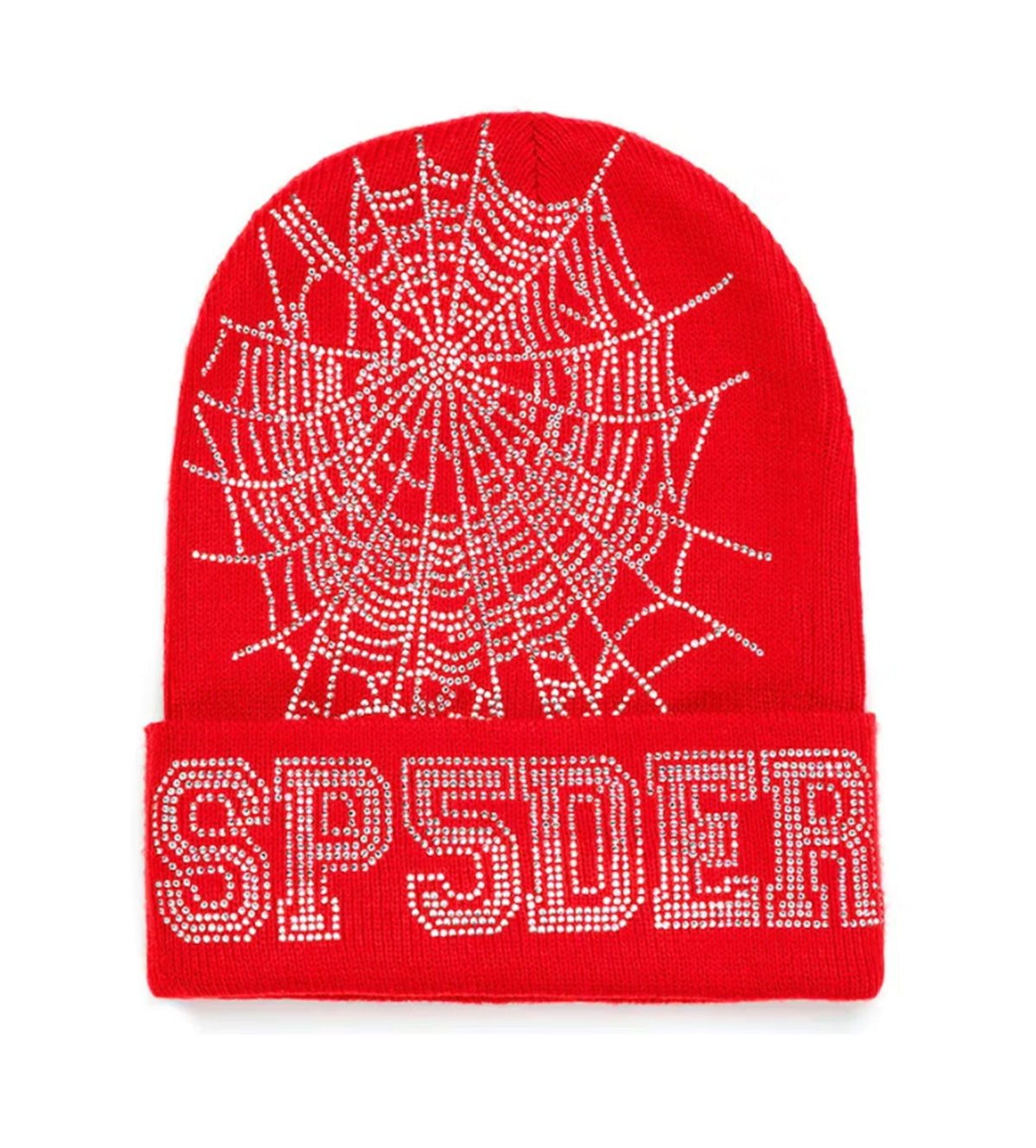 Sp5der Web Rhinestone Beanie Red product image 1, provided for visual reference and product detail review