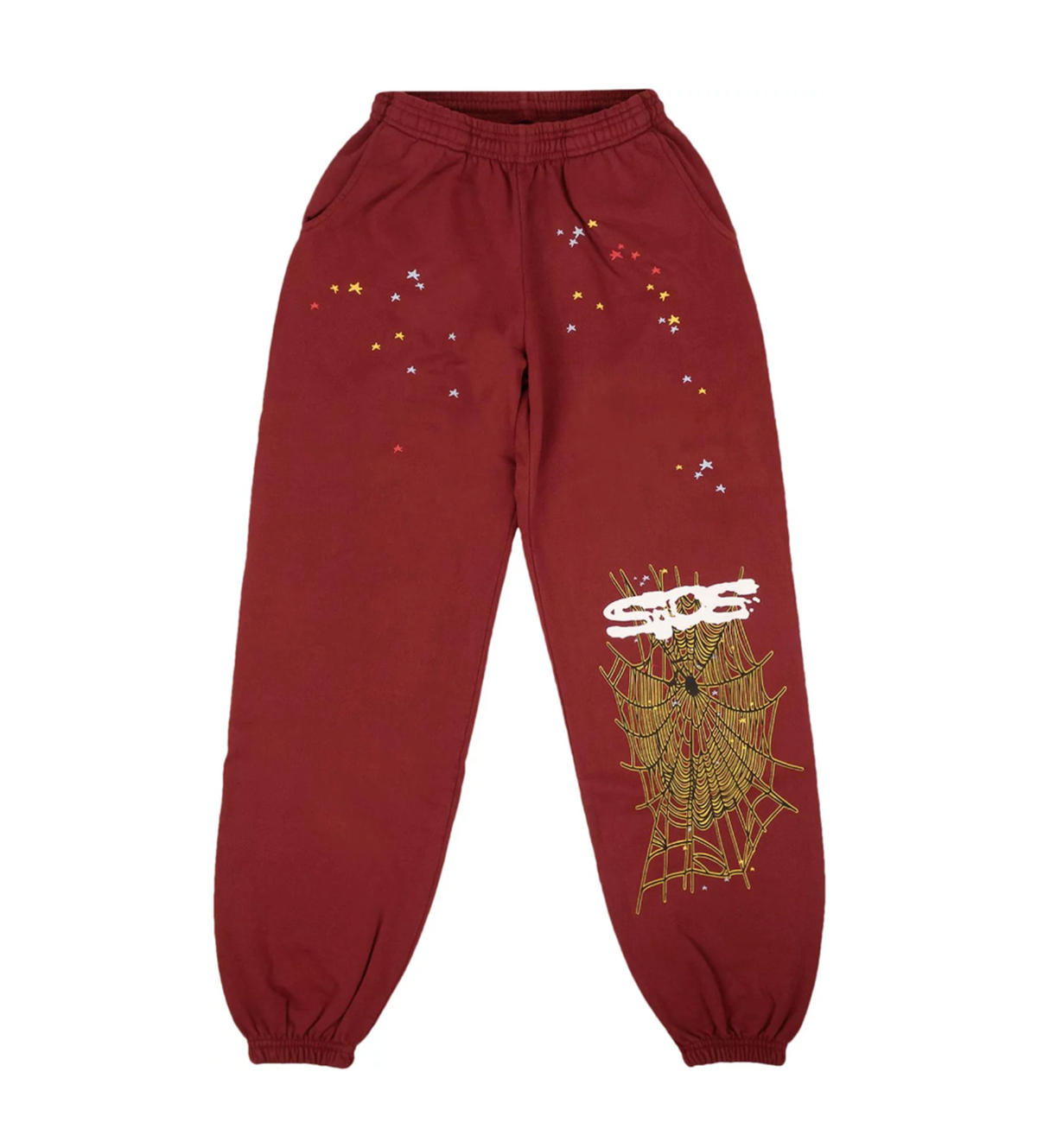Sp5der Logo Sweatpants Maroon product image 1, provided for visual reference and product detail review