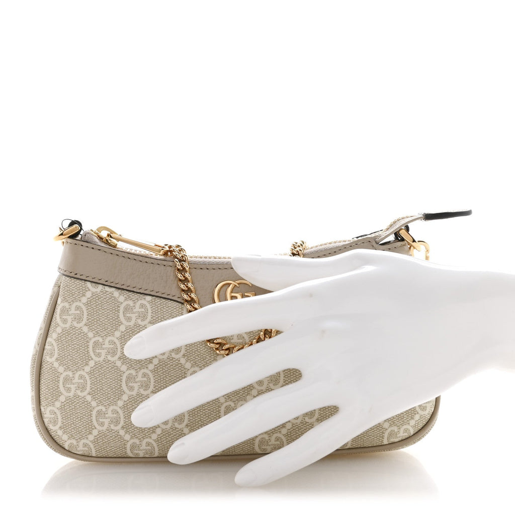GG Supreme Monogram Textured Dollar Calfskin Web Mini Ophidia GG Handbag Beige Mystic White Oatmeal product image 2,