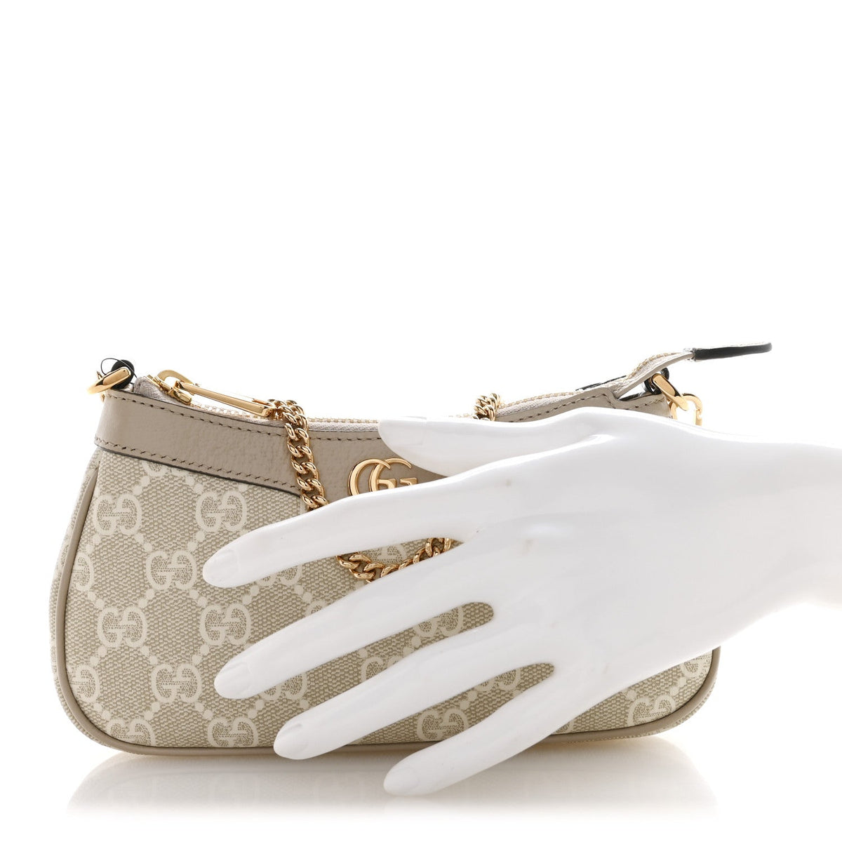 GG Supreme Monogram Textured Dollar Calfskin Web Mini Ophidia GG Handbag Beige Mystic White Oatmeal product image 2,