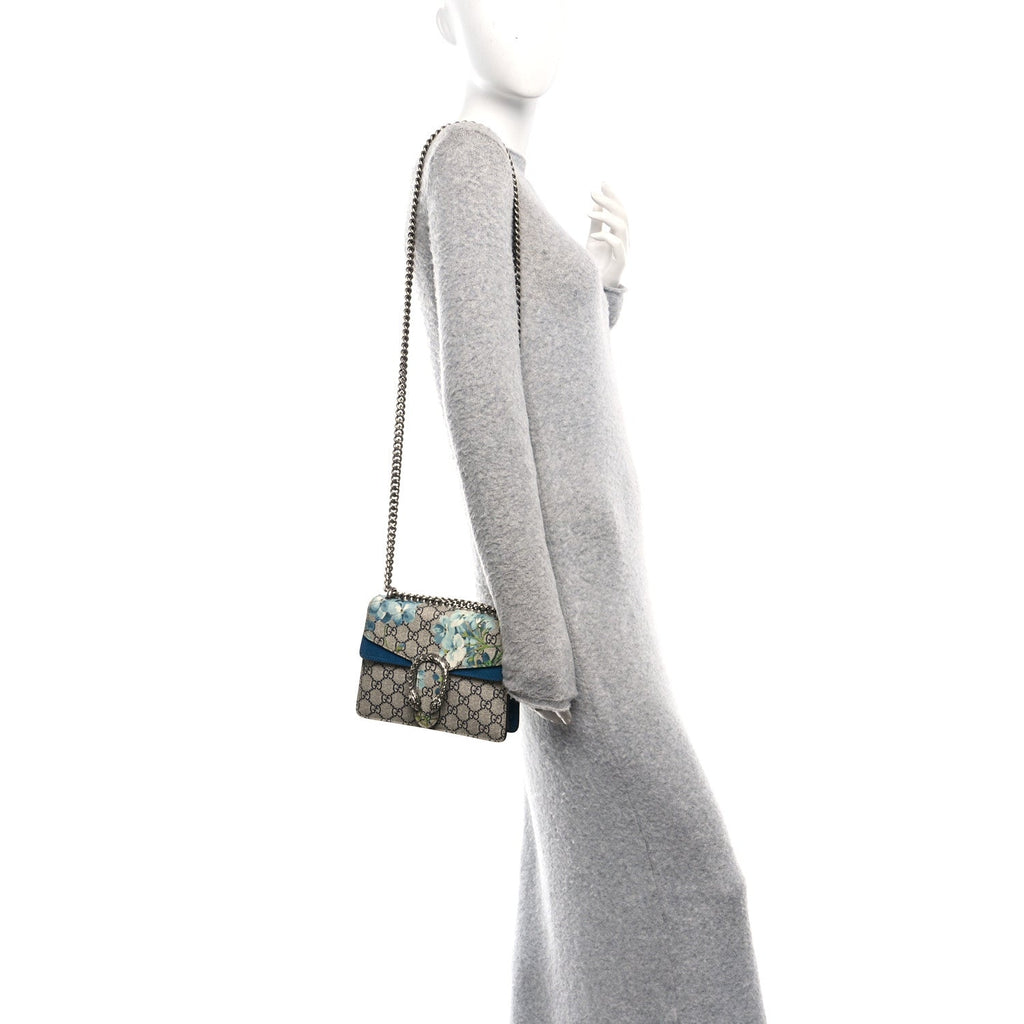 GG Supreme Monogram Blooms Mini Dionysus Shoulder Bag Beige Navy Vintage Blue product image 2, provided for visual reference