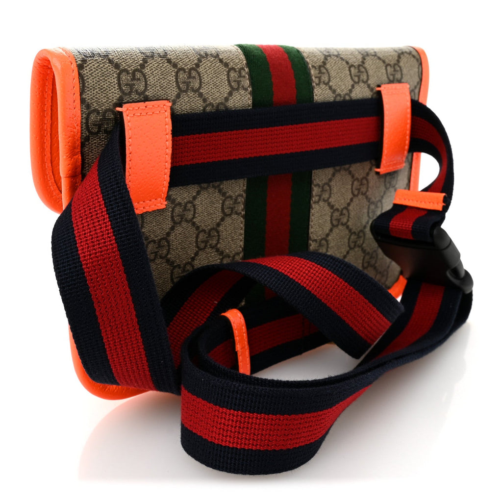 GG Supreme Monogram Web Small Ophidia Belt Bag Beige Ebony Orange Fluo product image 3, provided for visual reference and