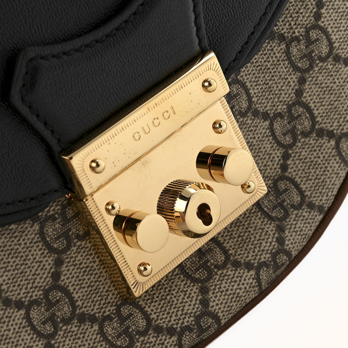 GG Supreme Monogram Calfskin Small Padlock Messenger Shoulder Bag Beige Black Cuir product image 11, provided for visual